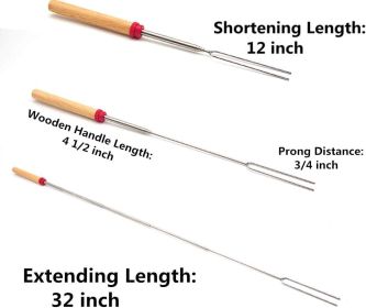 Marshmallow Roasting Sticks Wooden Handle Set of 12 Smores Skewers Telescoping Forks 32 inch with Portable Bag for Hot Dog Campfire Camping Stove