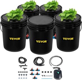 VEVOR DWC Hydroponic System, 5 Gallon 5 Buckets, Deep Water Culture Growing Bucket, Hydroponics Grow Kit with Pump, Air Stone and Connected Reser