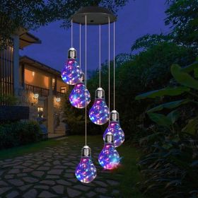Colorful LED Solar Wind Chimes 21.6inch Light Bulb Shape Mobile Hanging Wind Chime Outdoor Waterproof Decorative Solar Powered Lights For Porch D (Option: 1PCS)