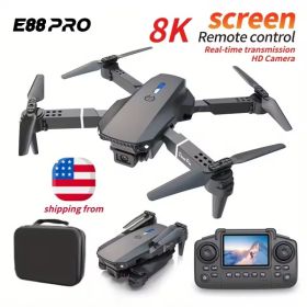 E88 Pro Mini Drone With Screen Control 4K Dual Camera Optical Flow Positioning LED Lighting Remote Control (Option: Black)