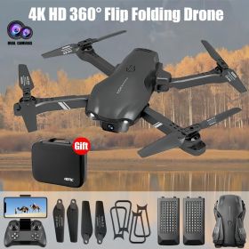 2025 New Mini Drone 3Battery RC Drone 4K HD Dual Camera WiFi FPV Foldable Quadcopter (Colour: black-2 battery)