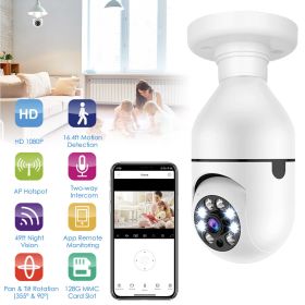 E27 WiFi Bulb Digital Camera 1080P FHD WiFi IP Pan Tilt Security Surveillance Camera with Two-Way Audio Night Vision Motion Detection Function AP (Color: White)