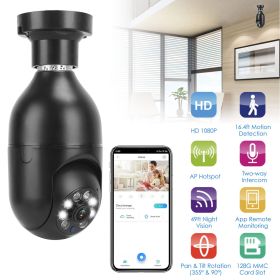 E27 WiFi Bulb Digital Camera 1080P FHD WiFi IP Pan Tilt Security Surveillance Camera with Two-Way Audio Night Vision Motion Detection Function AP (Color: Black)
