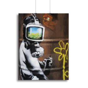 Banksy Sunflower Field Gas Mask Canvas Print or Poster (Type: Poster Print, size: 32" x 24" / 80cm x 60cm (approx))